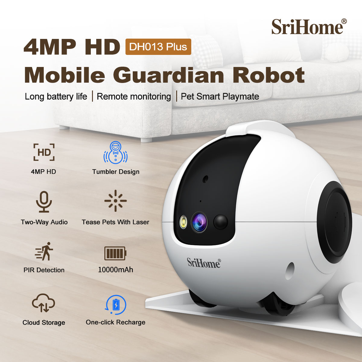 4MP Srihome APP Mobile Guard R - Home Security Robot ulasan dan harga